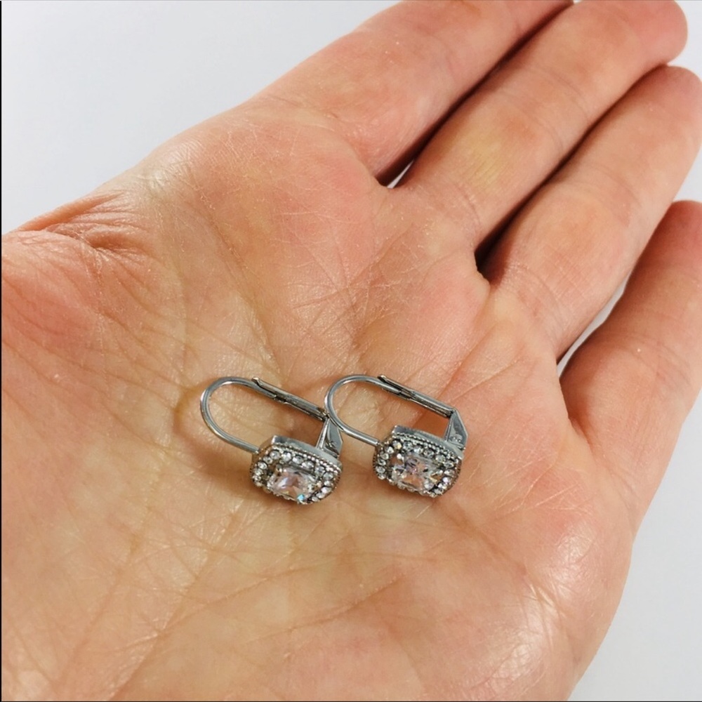Cushion Cut Lever back Cz Hoop Earrings - Picture 4 of 5